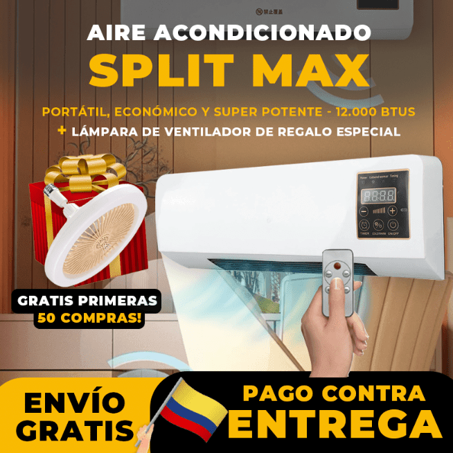AIRE ACONDICIONADO PORTÁTIL SPLITMAX + 🎁 REGALO LÁMPARA DE VENTILADOR - Colibri Plaza